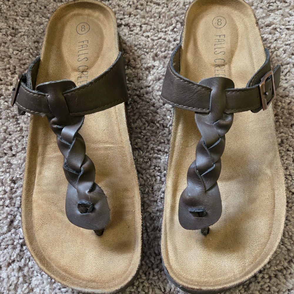 Falls Creek Women's Brown Braided Toe Ring Sandals